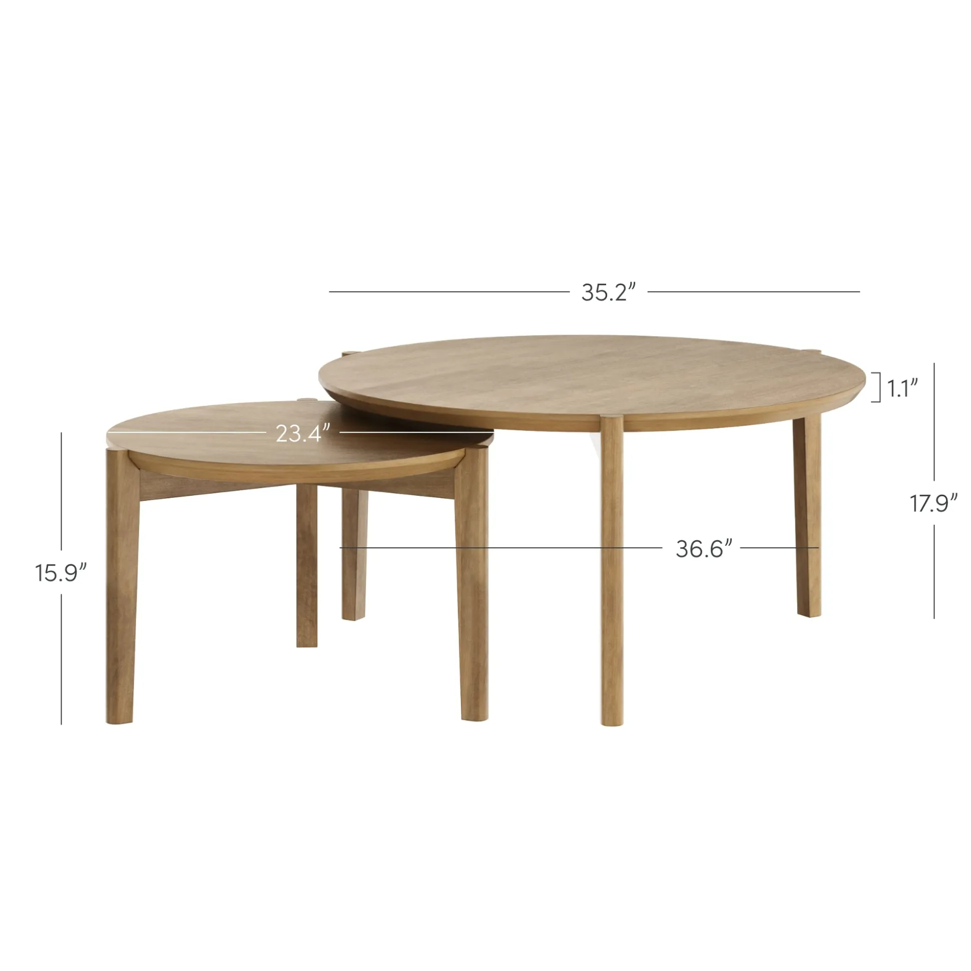 Mid-Century Round Nesting Coffee Table Set Light Brown