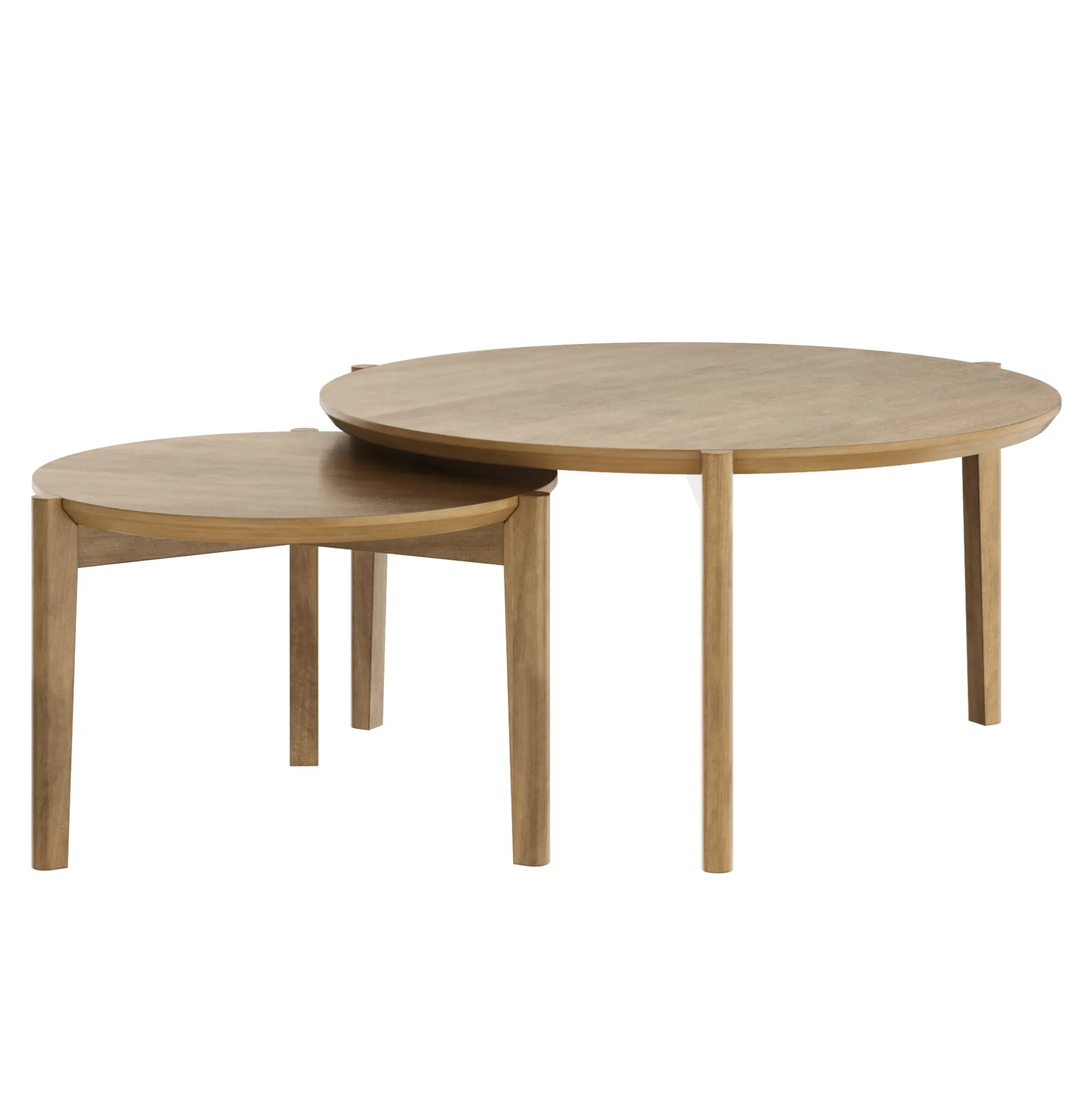 Mid-Century Round Nesting Coffee Table Set Light Brown