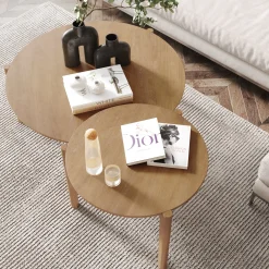Mid-Century Round Nesting Coffee Table Set Light Brown