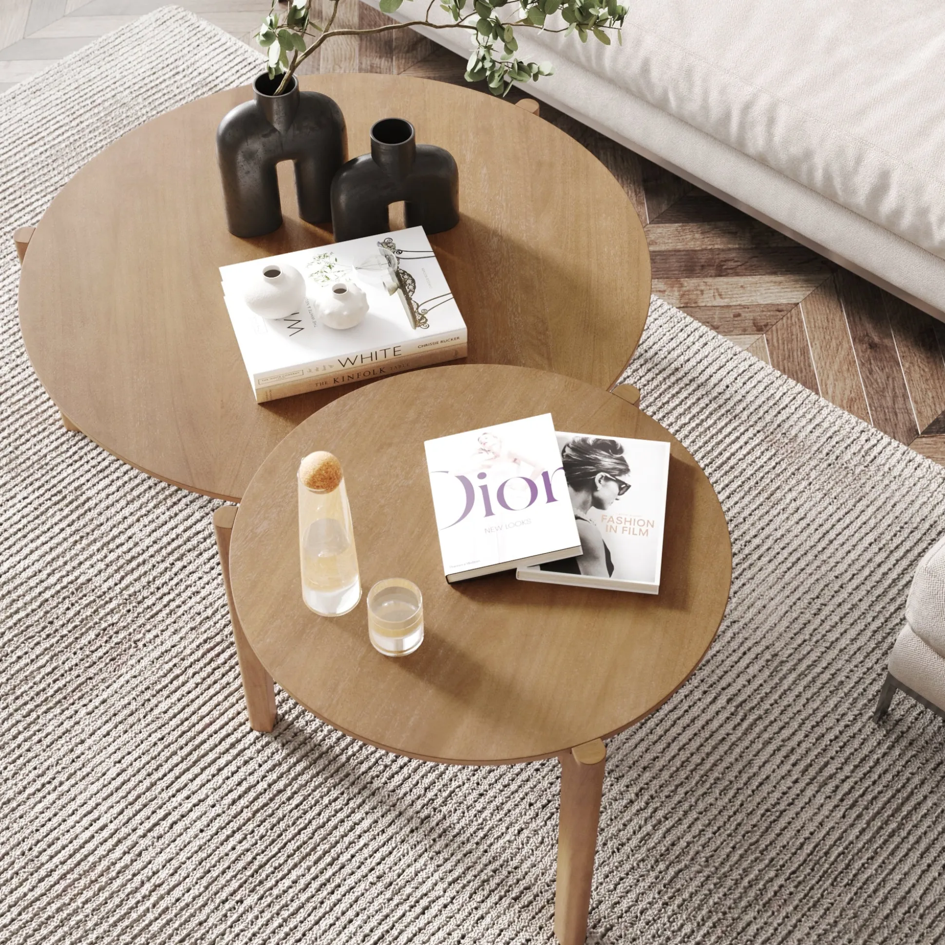 Mid-Century Round Nesting Coffee Table Set Light Brown