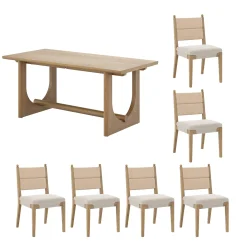 Mid-Century Seagrass Dining Table Set (6 Chairs)