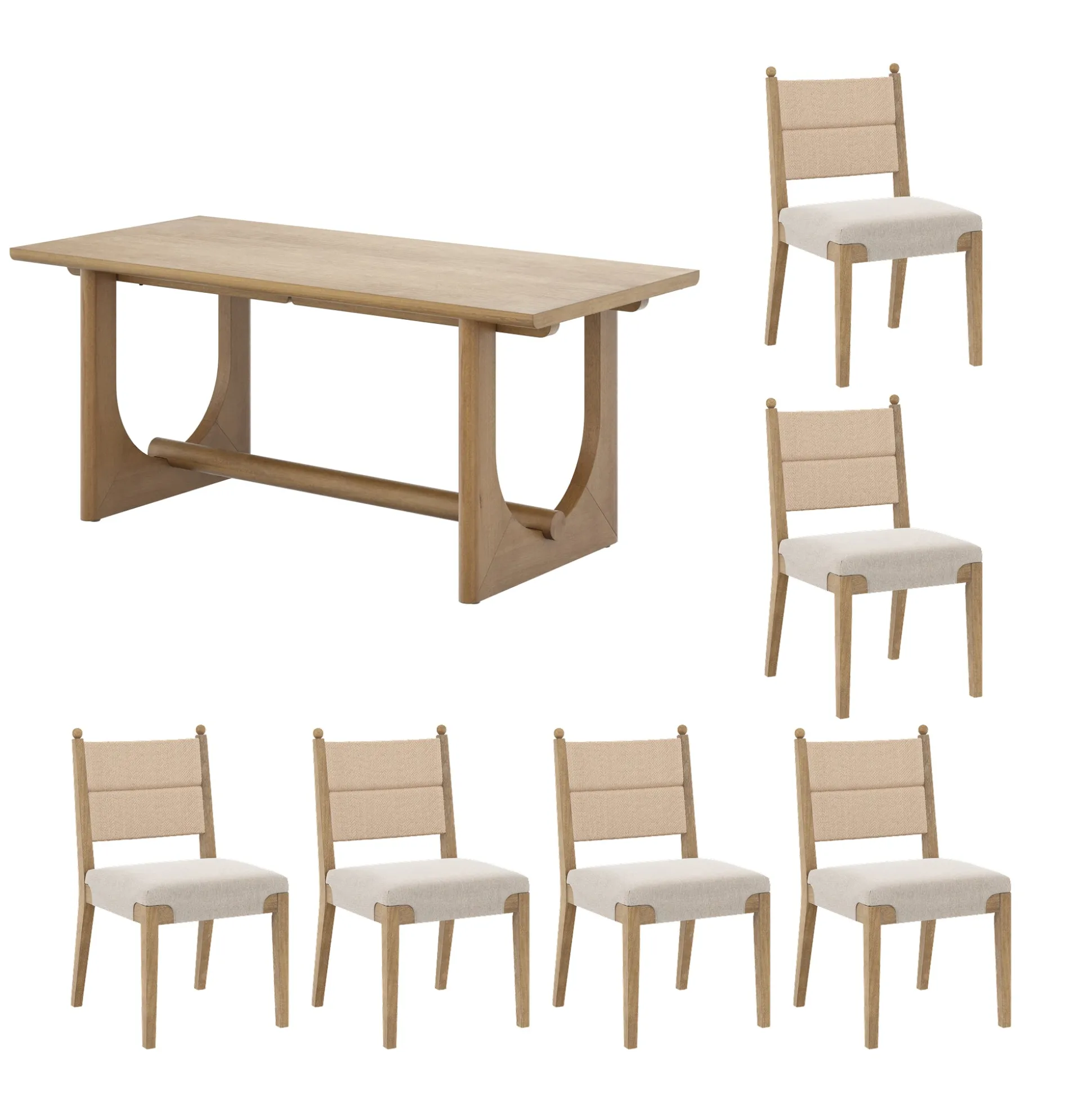 Mid-Century Seagrass Dining Table Set (6 Chairs)