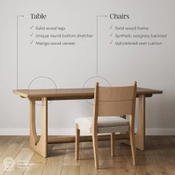 Mid-Century Seagrass Dining Table Set (6 Chairs)