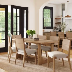 Mid-Century Seagrass Dining Table Set (6 Chairs)
