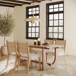 Mid-Century Seagrass Dining Table Set (4 Chairs)