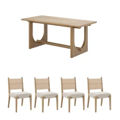 Mid-Century Seagrass Dining Table Set (4 Chairs)