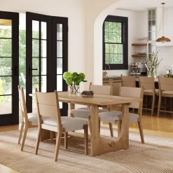 Mid-Century Seagrass Dining Table Set (4 Chairs)