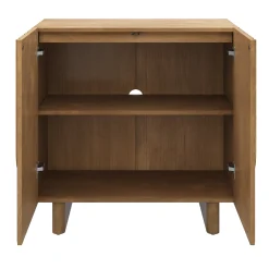 Mid Century Style Credenza with Geometric Carved Doors Light Brown