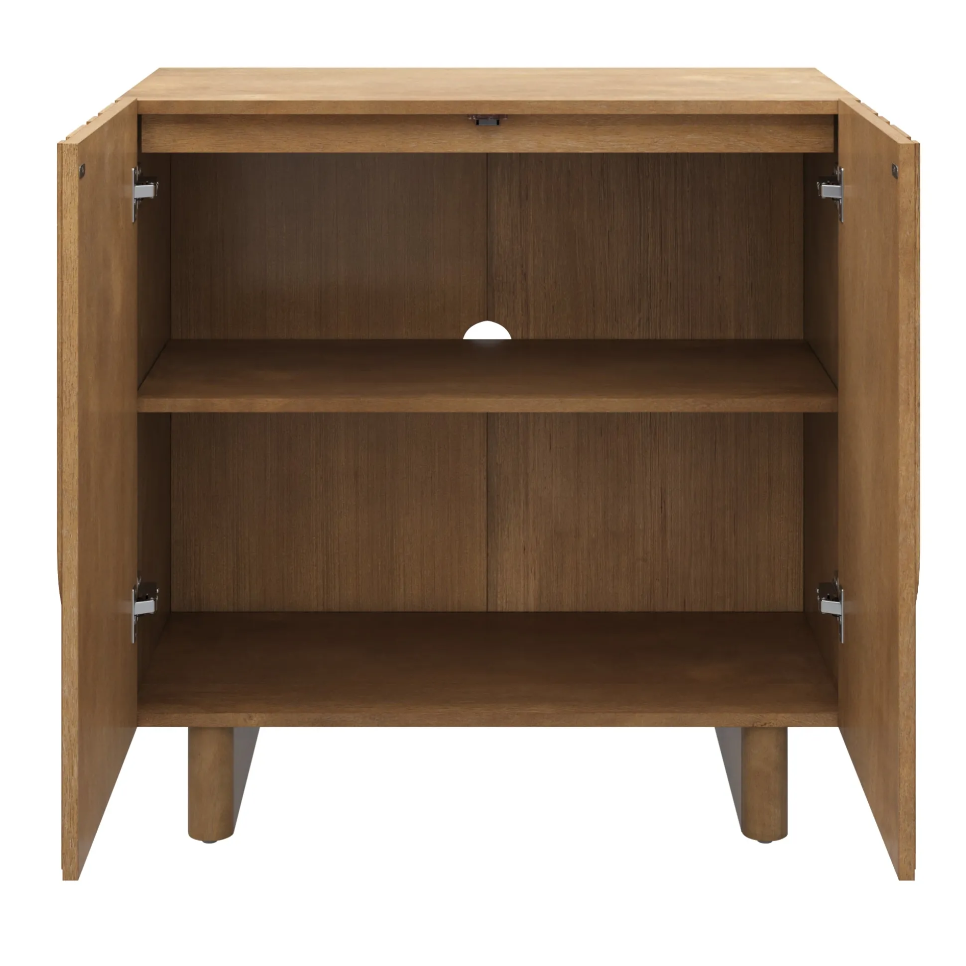 Mid Century Style Credenza with Geometric Carved Doors Light Brown (Set of 3)