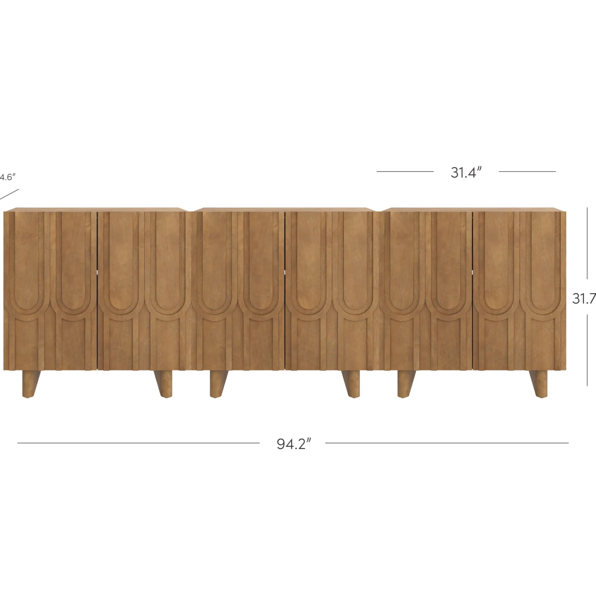 Mid Century Style Credenza with Geometric Carved Doors Light Brown (Set of 3)