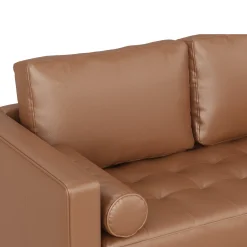 Mid-Century Tufted Leather Loveseat Sofa with Bench Seat Camel