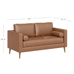 Mid-Century Tufted Leather Loveseat Sofa with Bench Seat Camel