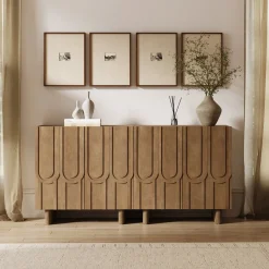 Mid Century TV Console Table with Storage for TVs up to 65" Light Brown
