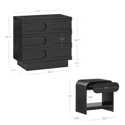 Mid-Century Two Arched Dressers and Nightstands Set Black Oak