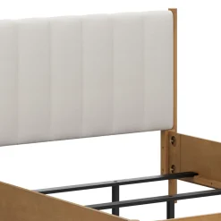 Mid-Century Upholstered Bed Frame with Boucle Headboard Light Brown | Size Queen