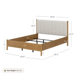 Mid-Century Upholstered Bed Frame with Boucle Headboard Light Brown | Size Queen