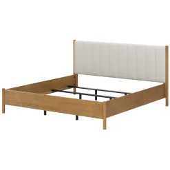 Mid-Century Upholstered Bed Frame with Boucle Headboard Light Brown | Size King