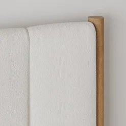 Mid-Century Upholstered Bed Frame with Boucle Headboard Light Brown | Size King