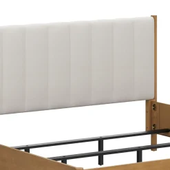 Mid-Century Upholstered Bed Frame with Boucle Headboard Light Brown | Size King