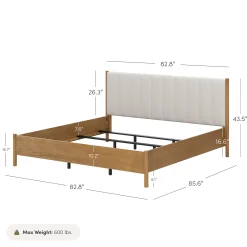 Mid-Century Upholstered Bed Frame with Boucle Headboard Light Brown | Size King