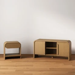 Mid-Century Wood Arched Nightstands Warm Oak (Set of 2)