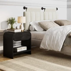 Mid-Century Wood Arched Nightstand Black Oak (Set of 2)