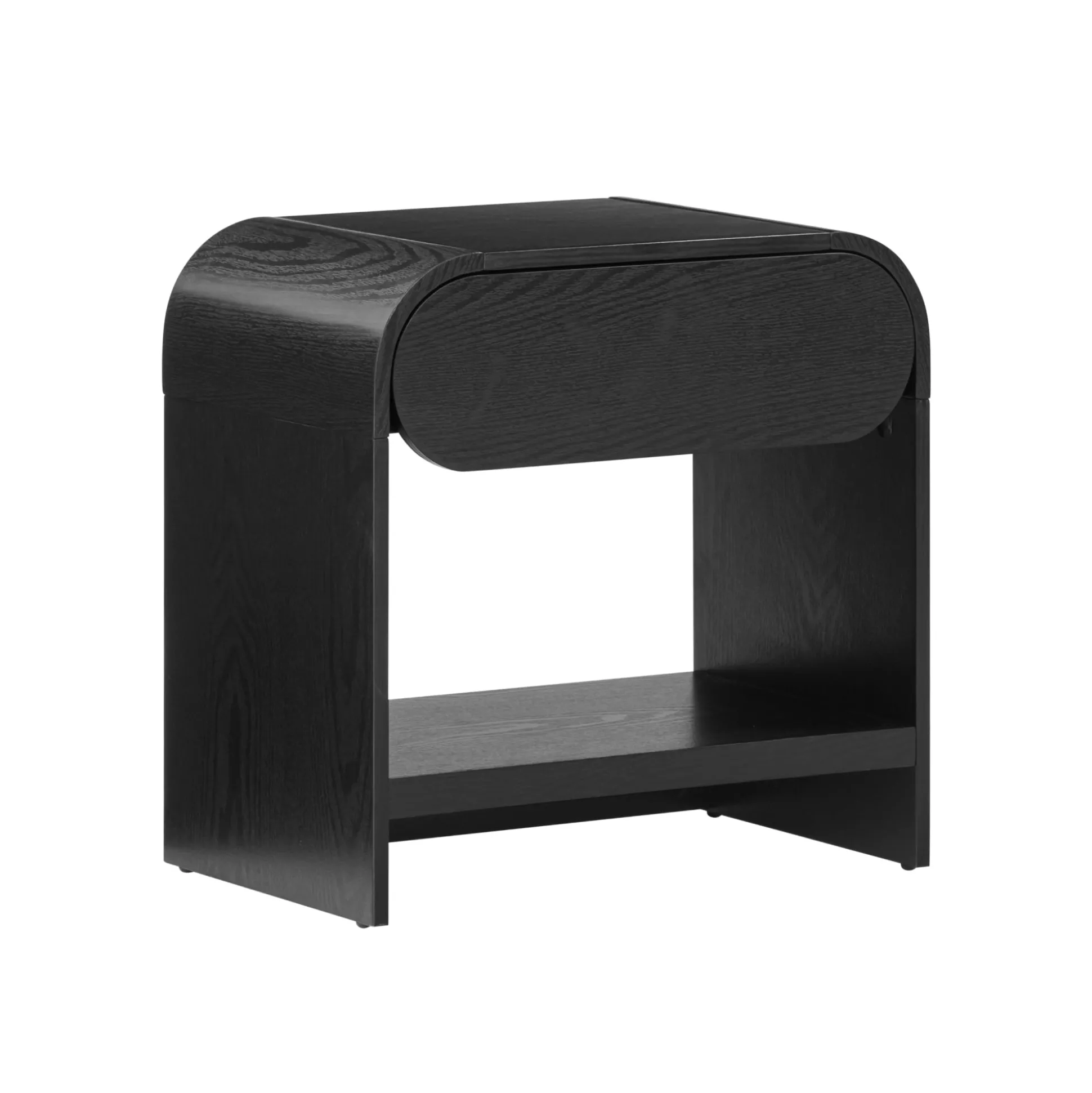 Mid-Century Wood Arched Nightstand Black Oak