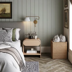 Mid-Century Wood Arched Nightstand Pale Oak