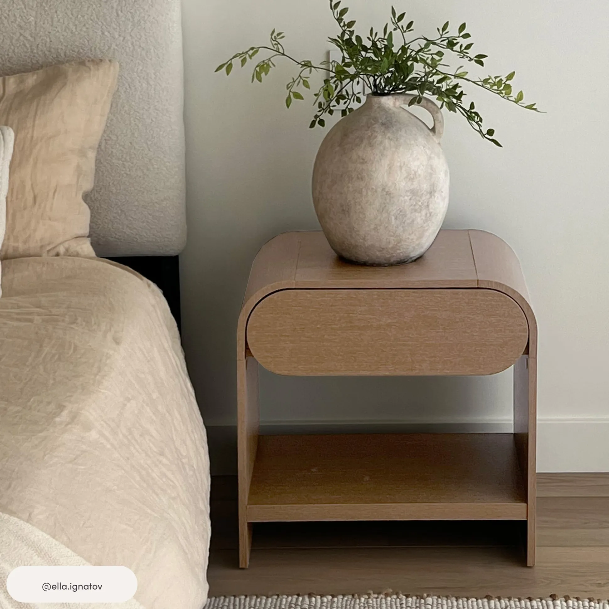 Mid-Century Wood Arched Nightstand Warm Oak