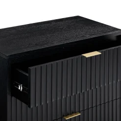 Mid-Century Wooden Fluted Dresser & Nightstand Set Black Oak