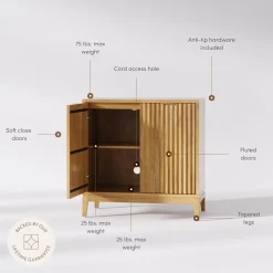 Mid-Century Wood Fluted Storage Cabinet Warm Pine
