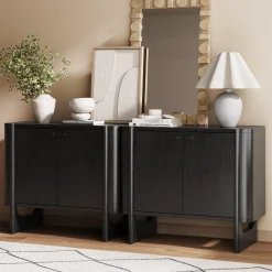 Mid-Century Wood TV Console Black for TVs up to 65