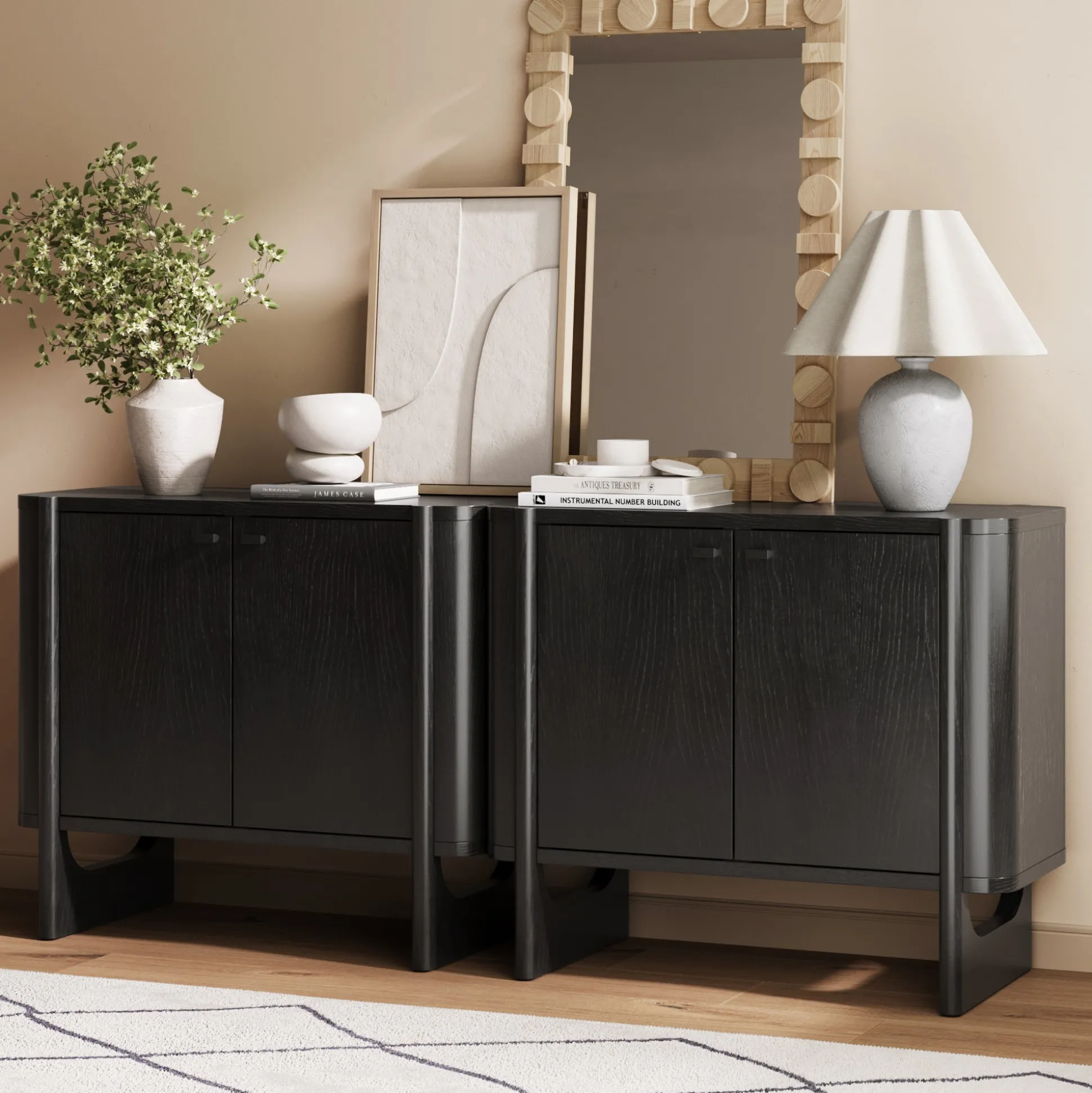 Mid-Century Wood TV Console Black for TVs up to 65"