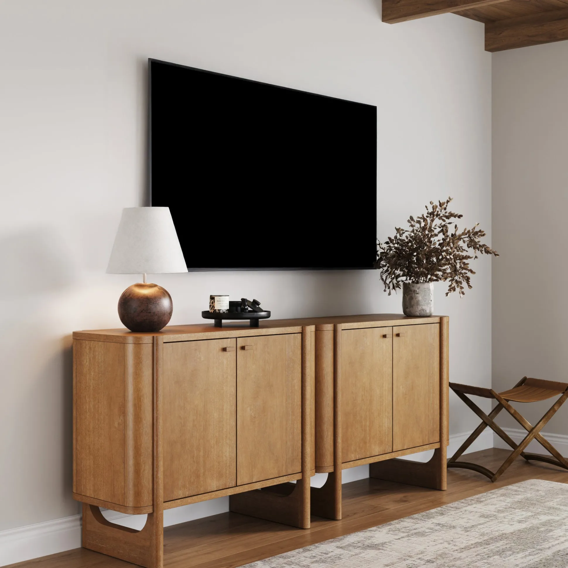 Mid-Century Wood TV Console Light Brown for TVs up to 65"