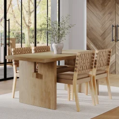 Mid-Century Woven Dining Set Light Brown (4 Chairs)