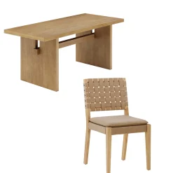 Mid-Century Woven Dining Set Light Brown (4 Chairs)