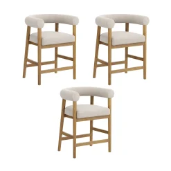 Modern Barrel Bar Stool with Curved Back Flax/Light Brown (Set of 3)