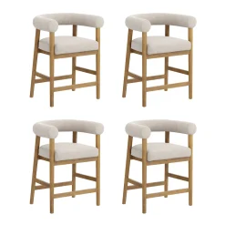 Modern Barrel Bar Stool with Curved Back Flax/Light Brown (Set of 4)