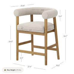 Modern Barrel Bar Stool with Curved Back Flax/Light Brown (Set of 4)