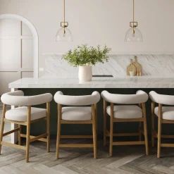 Modern Barrel Bar Stool with Curved Back Flax/Light Brown (Set of 4)