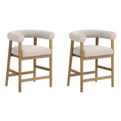 Modern Barrel Bar Stool with Curved Back Flax/Light Brown (Set of 2)
