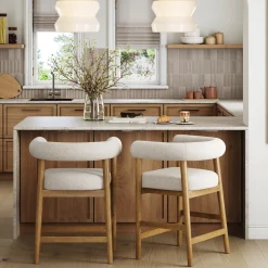 Modern Barrel Bar Stool with Curved Back Flax/Light Brown (Set of 2)
