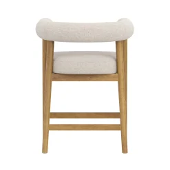 Modern Barrel Bar Stool with Curved Back Flax/Light Brown