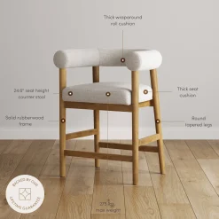 Modern Barrel Bar Stool with Curved Back Flax/Light Brown