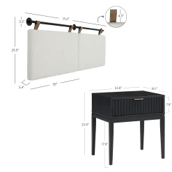 Modern Boucle King Headboard and Fluted Nightstand Set