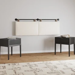 Modern Boucle King Headboard and Fluted Nightstand Set