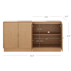 Modern Coastal Rattan Wood Sideboard Storage Cabinet Raw Oak (Set of 2)