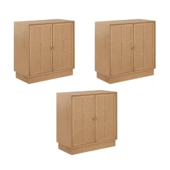 Modern Coastal Rattan Wood Sideboard Storage Cabinet Raw Oak (Set of 3)