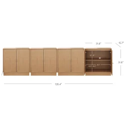 Modern Coastal Rattan Wood Sideboard Storage Cabinet Raw Oak (Set of 4)
