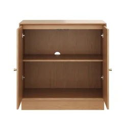 Modern Coastal Raw Oak TV Cabinet Stand for TVs up to 100" with Rattan Doors